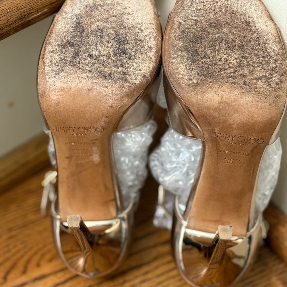 Jimmy Choo Gold Stiletto Heels - Picture 5 of 11